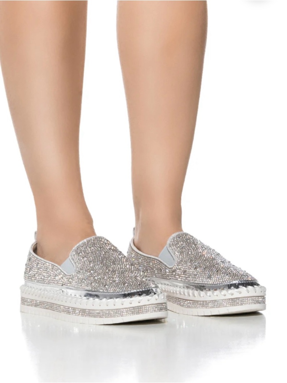 Sparkling Silver Slip-On Platform Sneakers